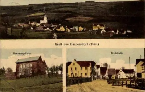 Ak Harpersdorf Kraftsdorf in Thüringen, Gesamtansicht, Genesungsheim, Dorfstraße