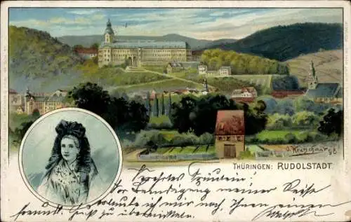 Künstler Ak Kretschmar, Rudolstadt in Thüringen, Schloss Heidecksburg, Frau in Tracht