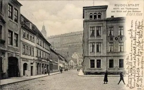 Ak Rudolstadt in Thüringen, Markt mit Töpfergasse, Schloss Heidecksburg