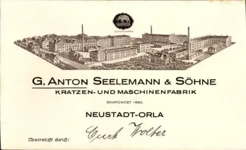 Ak Neustadt an der Orla, Kratzen- und Maschinenfabrik G. Anton Seelemann & Söhne