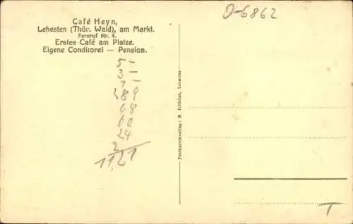 Ak Lehesten im Thüringer Wald, Café Heyn, am Markt, Innenraum