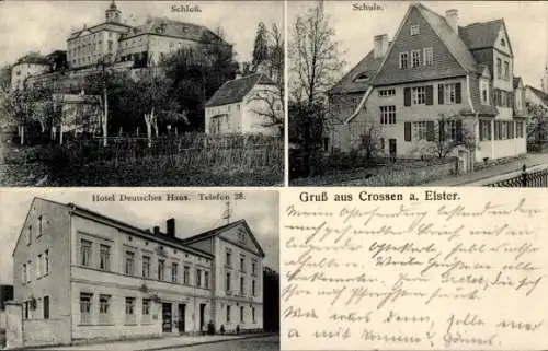 Ak Crossen an der Elster Thüringen, Schloss, Schule, Hotel Deutsches Haus