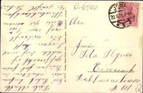 Passepartout Ak Jena, Fuchsturm, Gedicht, Bierkrug aus Holz