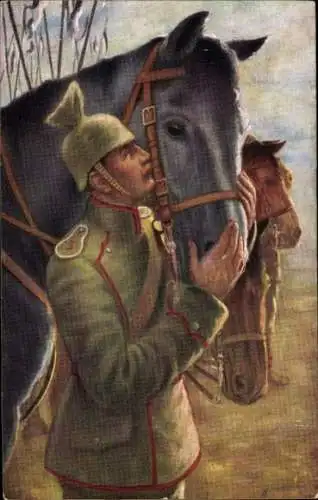 Künstler Ak De Witt, Vor der Attacke, Soldat, Pferde