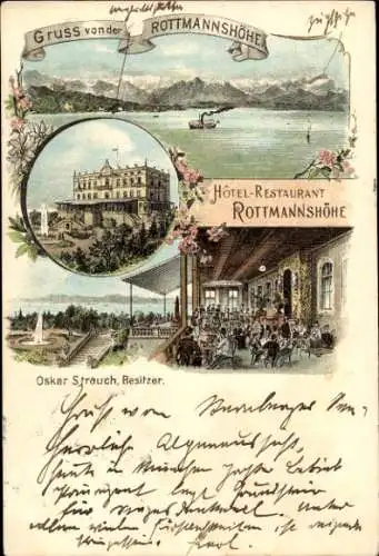 Litho Rottmannshöhe Berg am Starnberger See, Hotel-Restaurant Rottmannshöhe