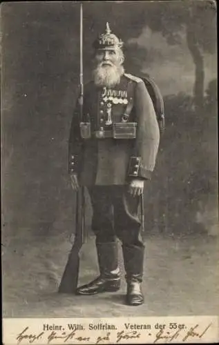 Ak Heinrich Wilhelm Solfrian, Veteran der 55er, Gewehr, Bajonett