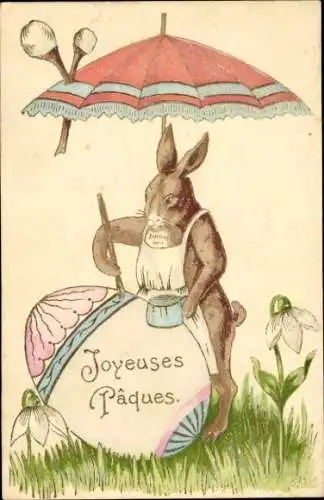 Präge Ak Fröhliche Ostern, Osterhase, Osterei