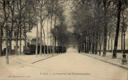 Ak Laval-Mayenne, Straßenbahn auf den Promenaden