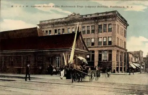 Ak Hackensack New Jersey USA, Bahnhof, Gebäude der Hackensack Trust Company