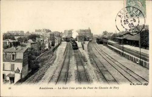 Ak Asnières-sur-Seine Hauts-de-Seine, Bahnhof, Blick vom Pont du Chemin de Fer