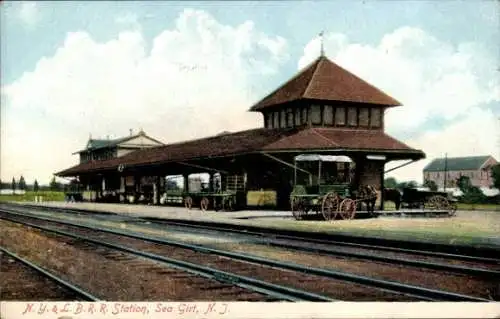 Ak Sea Girt New Jersey USA, Bahnhof, Gleisansicht