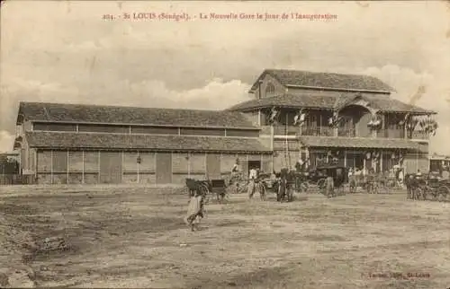 Ak Saint Louis Senegal, Bahnhof am Tag der Einweihung