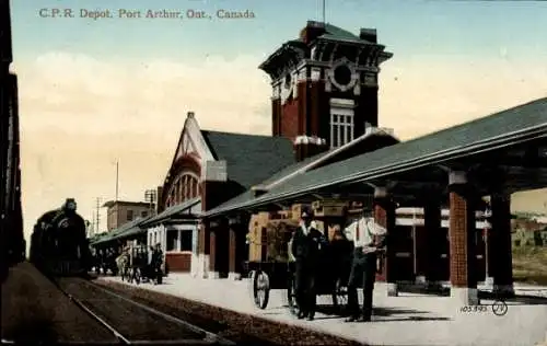 Ak Port Arthur Ontario Kanada, Bahnhof, Gleisansicht