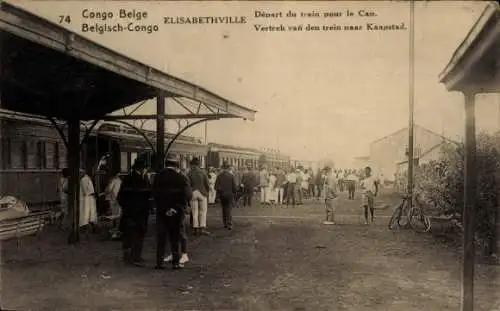 Ganzsachen Ak Lubumbashi Elisabethville DR Kongo Zaire, Bahnhof, Eisenbahn Abfahrt, Kaapstad