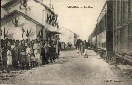 Ak Tabarca Tunesien, La Gare, Bahnsteig, Anwohner