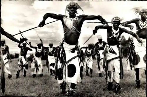 AK Belgisch-Kongo, Ruanda, Urundi, Watusis-Tänzer, Brüssel Expo 1958