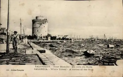 Ak Thessaloniki Griechenland, Weißer Turm, Hafen