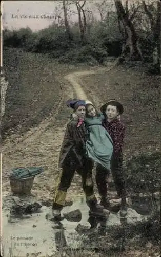 Ak Leben auf den Feldern, der Durchgang des Baches