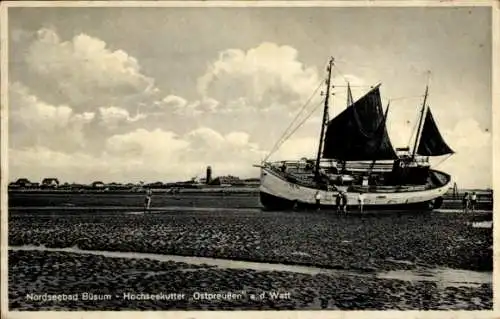 Ak Nordseebad Büsum, Hochseekutter Ostpreußen, Watt