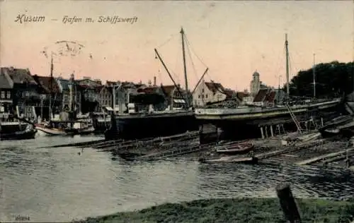 Ak Husum in Nordfriesland, Hafen, Schiffswerft