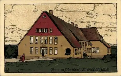 Steindruck Ak Norddorf auf Amrum Nordfriesland, Ambronenhaus