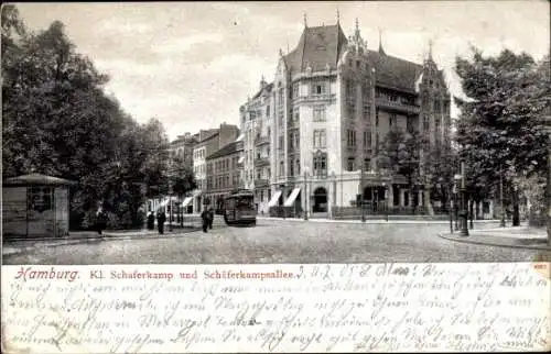 Ak Hamburg Mitte, Kleiner Schäferkamp und Schäferkampsallee, Straßenbahn