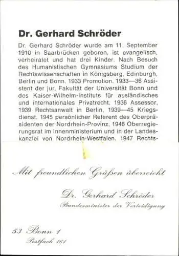 Ak Dr. Gerhard Schröder, Aussenminister, Autogramm