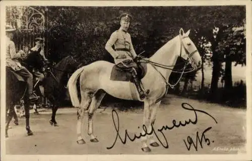 Ak Kronprinz Wilhelm von Preußen, in Uniform auf einem Pferd, 1915