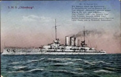 Ak Deutsches Kriegsschiff, SMS Oldenburg, Kaiserliche Marine