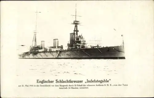 Ak Britisches Kriegsschiff, Indefategable, Schlachtkreuzer