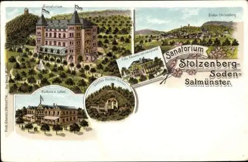 Litho Bad Soden Salmünster Hessen, Sanatorium Stolzenberg, Kurhaus, Villa Vitriarius