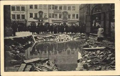 Ak Nürnberg in Mittelfranken, Wasserkatastrophe 1909, Aufriss am Obstmarkt