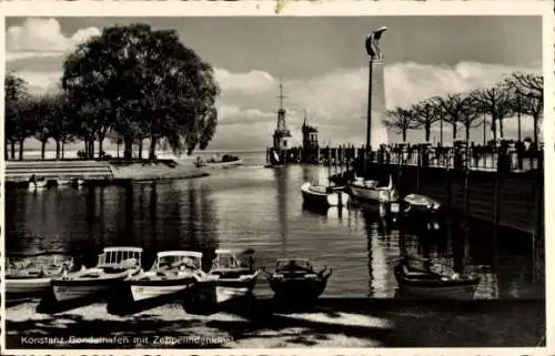 Ak Konstanz am Bodensee, Gondelhafen, Zeppelindenkmal