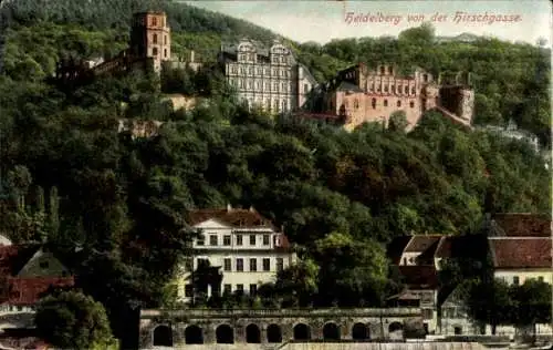 Ak Heidelberg am Neckar, Schloss, Blick von der Hirschgasse