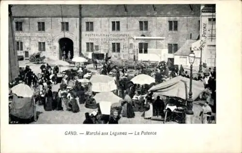 Ak Gand Gent Ostflandern, Marché aux Legumes, la Potence, Marktplatz mit Marktständen