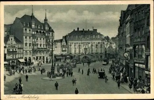 Ak Bonn Rhein, Marktplatz, Verkehr, Straßenbahn, Apotheke