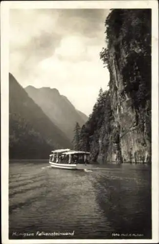 Ak Königsee Königssee Oberbayern, Falkensteinwand, Schiff