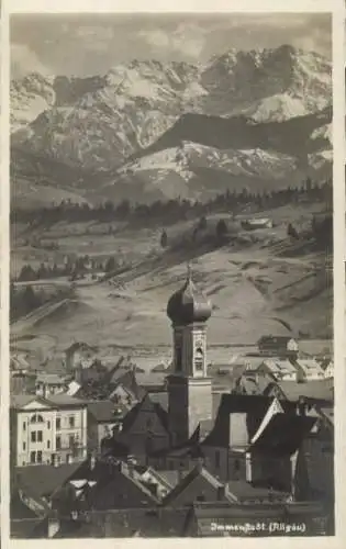 Ak Immenstadt im Allgäu Schwaben, Teilansicht, Kirchturm, Gebirge