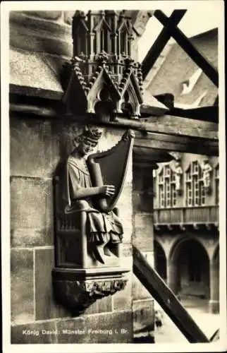 Ak Freiburg im Breisgau, Münster, König David, Statue, Wandbild