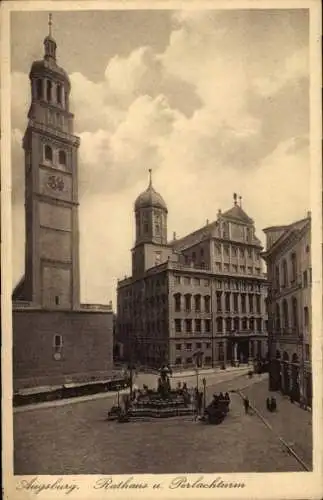 Ak Augsburg in Schwaben, Rathaus, Perlachturm, Denkmal