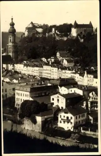 Ak Burghausen an der Salzach Oberbayern, Teilansicht, Kirchturm