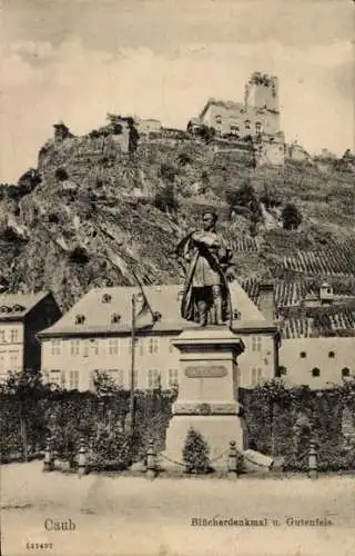 Ak Caub Kaub am Rhein, Blücherdenkmal, Gutenfels