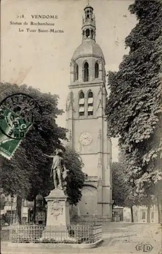 Ak Vendôme Loir et Cher, Statue de Rochambeau, La Tour Saint-Martin