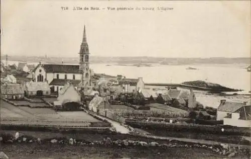 Ak Île de Batz Finistère, Gesamtansicht der Stadt, Kirche