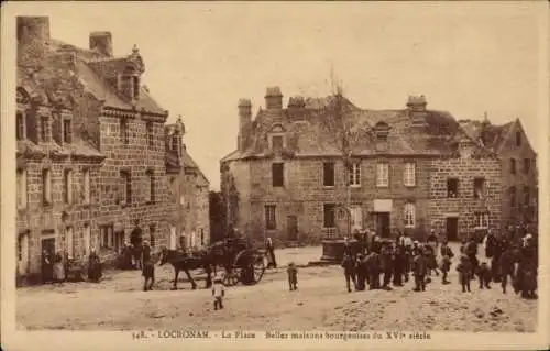 Ak Locronan Finistère, Place de Locronan, Wunderschöne Bürgerhäuser aus dem 16. Jahrhundert