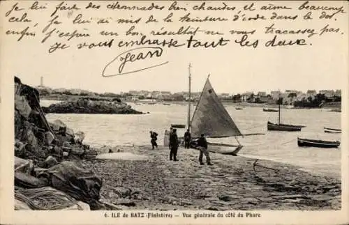 Ak Île de Batz Finistère, Gesamtansicht von der Leuchtturmseite