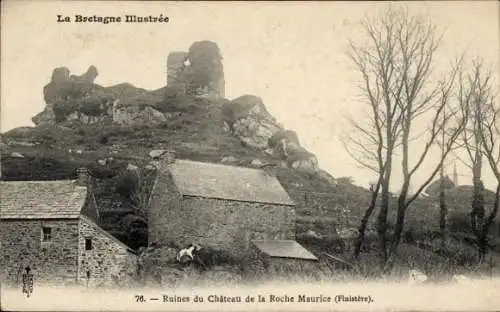 Ak La Roche Maurice Finistère, Ruinen der Burg