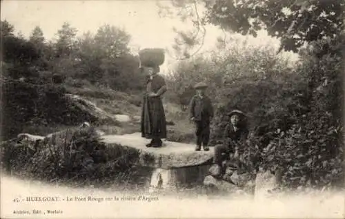 Ak Huelgoat Finistère, Pont Rouge am Fluss Argent