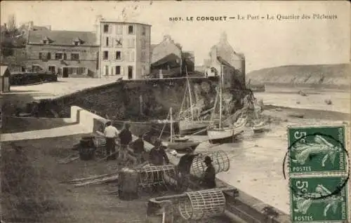 Ak Le Conquet Finistère, Hafen, Fischerviertel