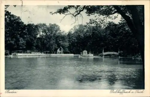 Ak Baden bei Wien in Niederösterreich, Park und Teich